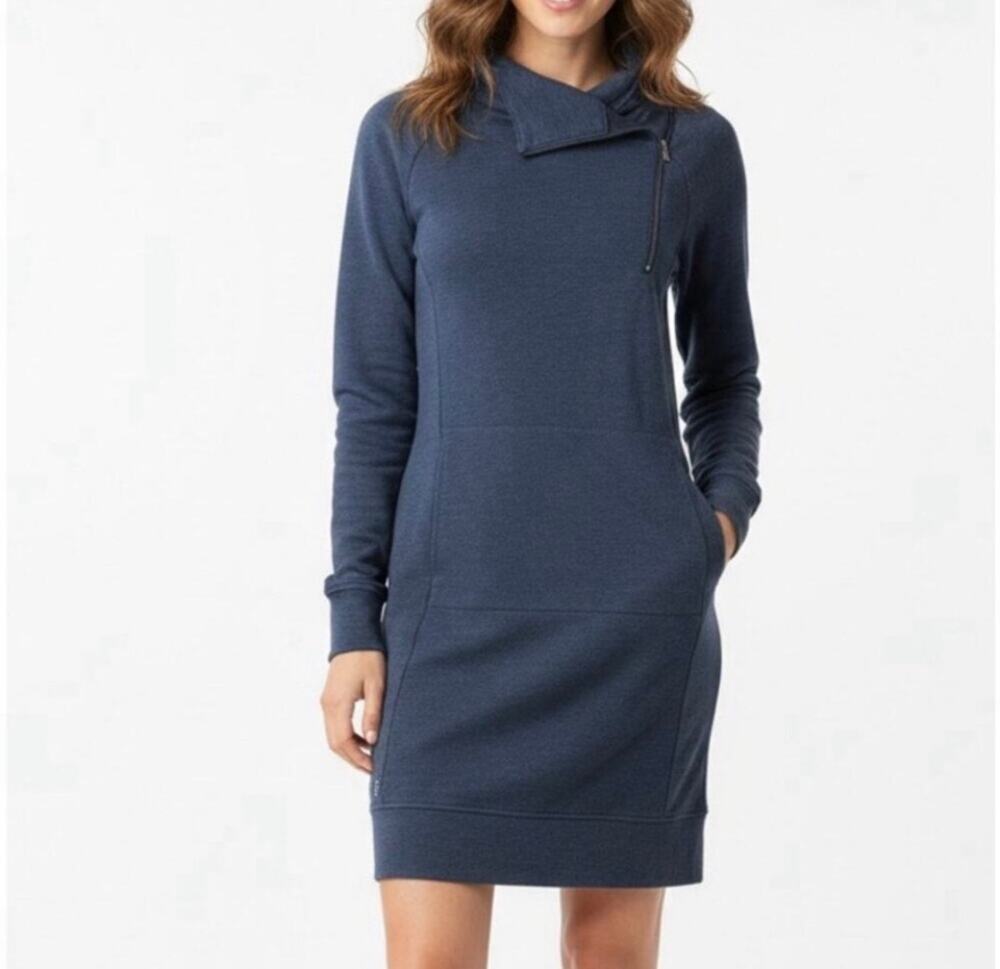 Title Nine Guthrie Heather Stormy Blue Quarter Zip Mock Neck Sweater Dress M